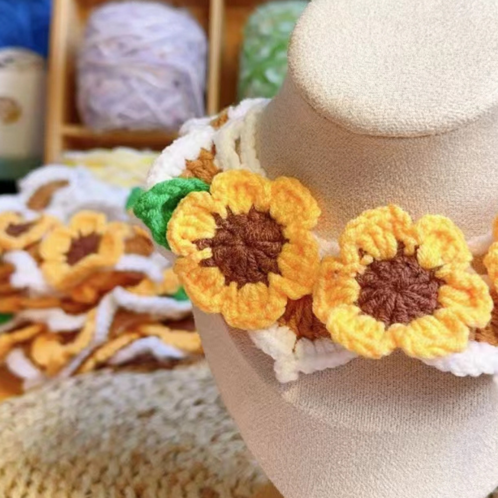 Sunflower Knitted Necklace